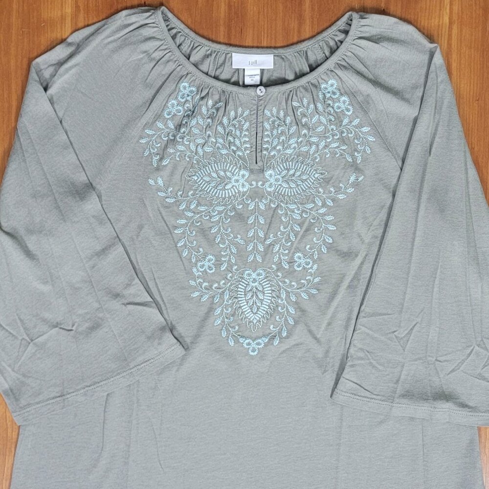 NWT J. Jill Green Peasant Top With Embroidery - XS - Picture 4 of 12